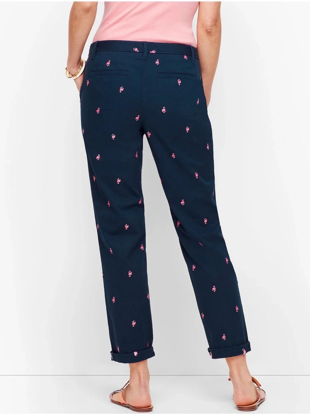Talbots Navy Relaxed Chino Pants with Pink Flamingo Embroidery SIZE 20W - Picture 10 of 12